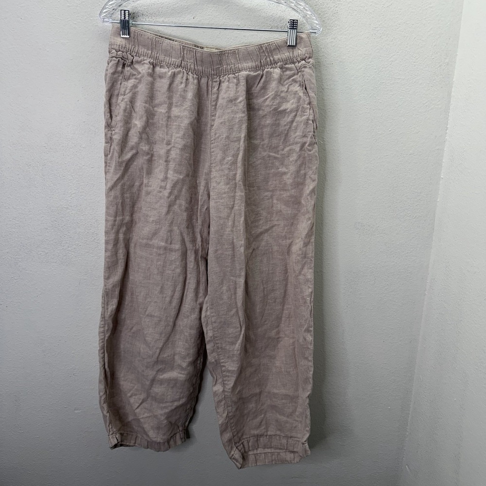 Cynthia Rowley Pants Womens XL Blush Pink Cropped Wide Leg 100% Linen Pull On